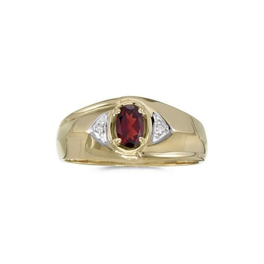 Colored Stone Jewelry Color Merchants | 10K Yellow Gold Oval Garnet And Diamond Gents Ring