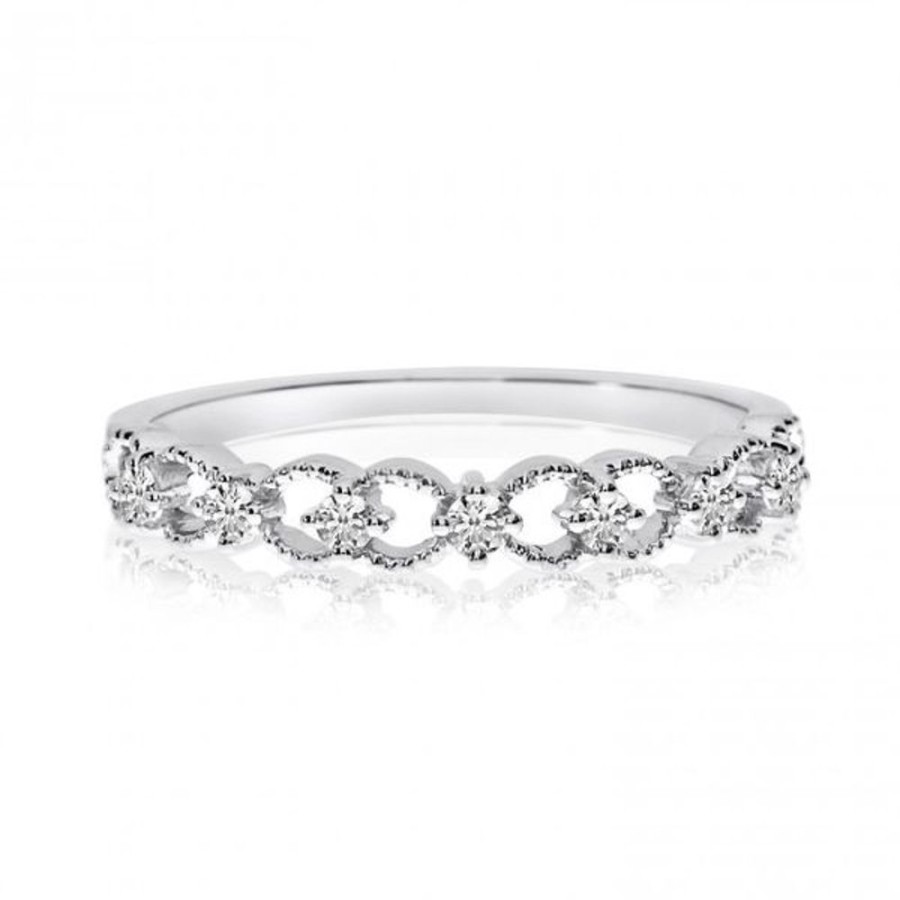 Colored Stone Jewelry Color Merchants | 14K White Gold Diamond Braided Stackable Band