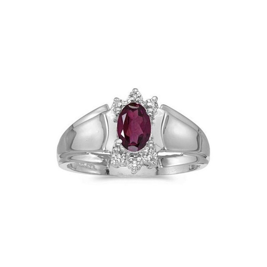 Colored Stone Jewelry Color Merchants | 14K White Gold Oval Rhodolite Garnet And Diamond Ring