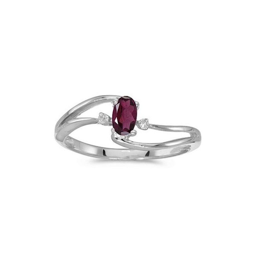 Colored Stone Jewelry Color Merchants | 14K White Gold Oval Rhodolite Garnet And Diamond Wave Ring