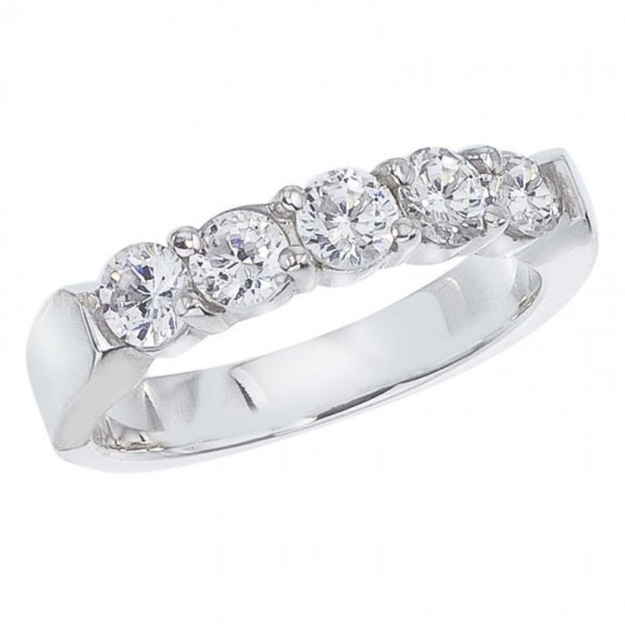 Colored Stone Jewelry Color Merchants | 14K White Gold 1 Ct Five Stone Diamond Band