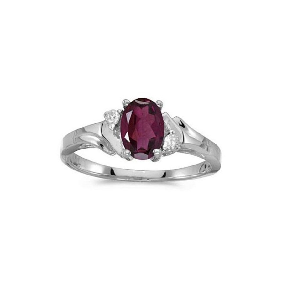 Colored Stone Jewelry Color Merchants | 14K White Gold Oval Rhodolite Garnet And Diamond Ring